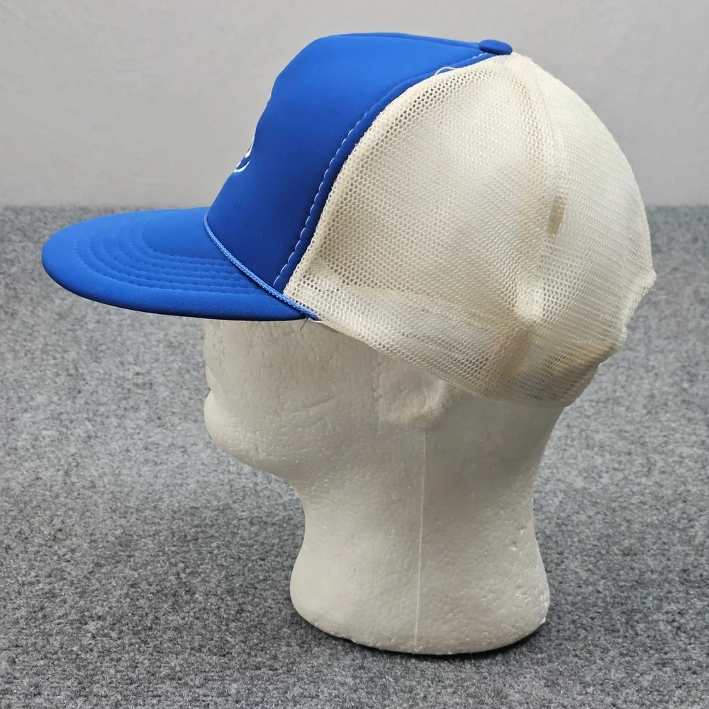 Vintage GE Trucker Hat Blue White Cap Snapback Corporate Logo Cap‎ 80s Made USA